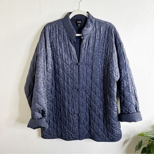 Eileen Fisher Silk Quilted Jacquard Kimono Jacket Grey Blue S